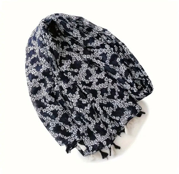 Maryam's Essential Flower Printed Cotton Viscose Tassels Hijab