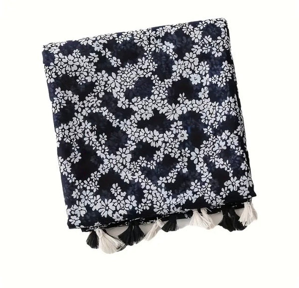 Maryam's Essential Flower Printed Cotton Viscose Tassels Hijab