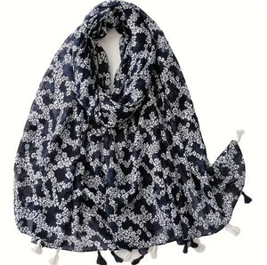 Maryam's Essential Flower Printed Cotton Viscose Tassels Hijab