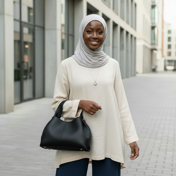 Maryam’s Essential Luxury Structured Glossy Black PU Leather Handbag