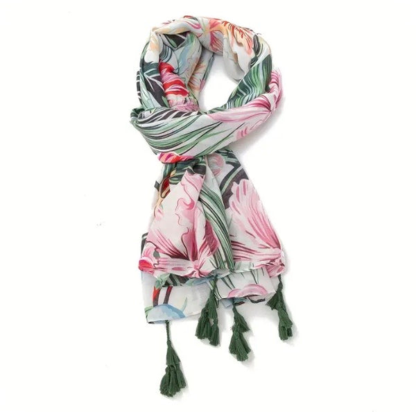 Maryam's Essential Floral Printed Cotton Viscose Tassels Hijab