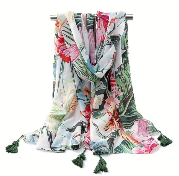 Maryam's Essential Floral Printed Cotton Viscose Tassels Hijab