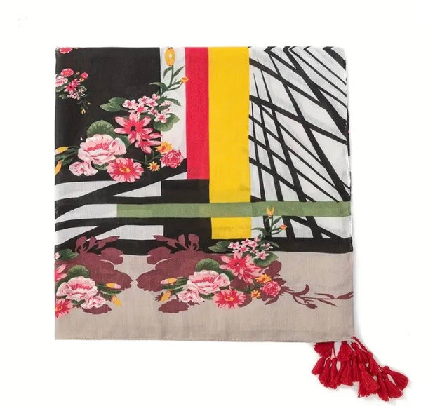 Maryam's Essential Flower Printed Cotton Viscose Tassels Hijab
