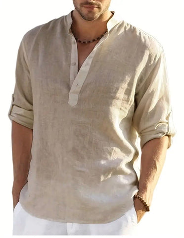 Maryam’s Essential Breathable Button Long Sleeves Cotton Linen Top Tank