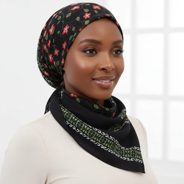 Maryam’s Essential Mature Elegant Vintage Print Pre-Tied Elastic Band Hijab
