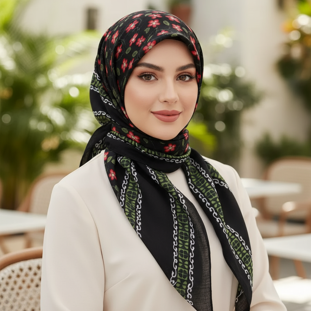 Maryam’s Essential Mature Elegant Vintage Print Pre-Tied Elastic Band Hijab