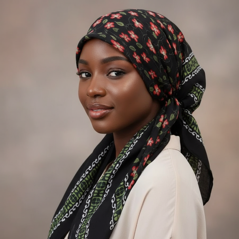 Maryam’s Essential Mature Elegant Vintage Print Pre-Tied Elastic Band Hijab