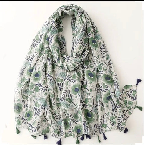 Maryam's Essential Floral Printed Cotton Viscose Tassels Hijab