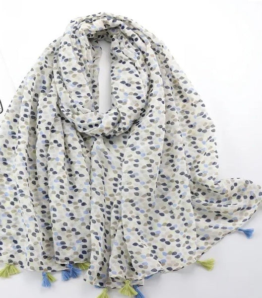 Maryam's Essential Dotted Print Polyester Tassels Hijab