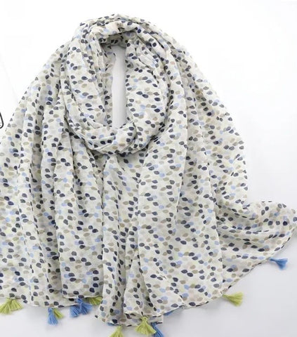 Maryam's Essential Dotted Print Polyester Tassels Hijab