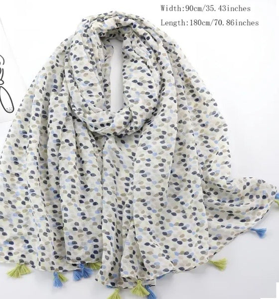 Maryam's Essential Dotted Print Polyester Tassels Hijab