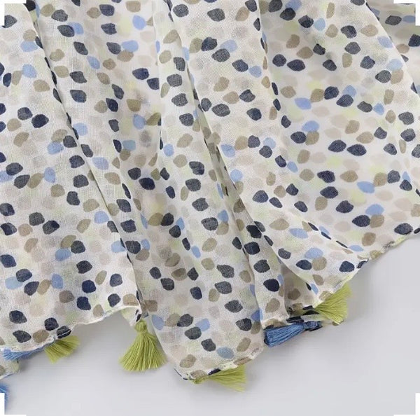 Maryam's Essential Dotted Print Polyester Tassels Hijab