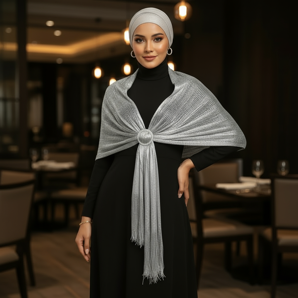 Maryam’s Essential Elegant Sparkling Metallic Shawls with Tassels