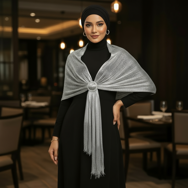Maryam’s Essential Elegant Sparkling Metallic Shawls with Tassels