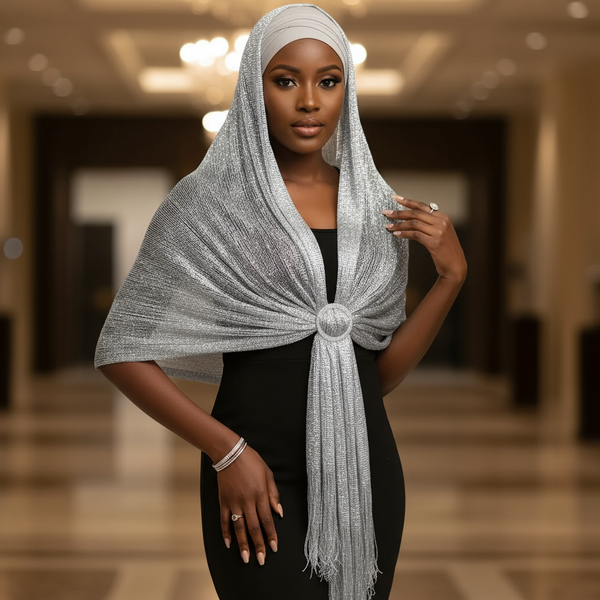Maryam’s Essential Elegant Sparkling Metallic Shawls with Tassels