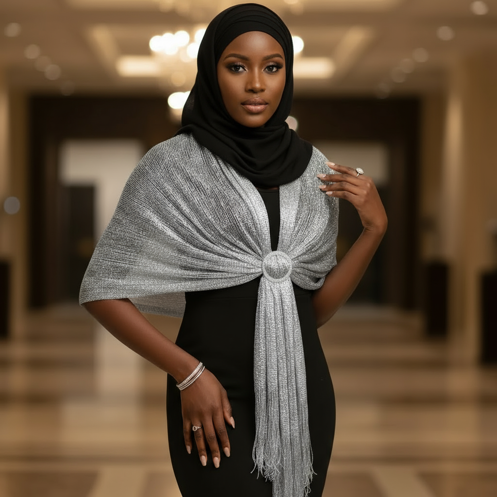 Maryam’s Essential Elegant Sparkling Metallic Shawls with Tassels