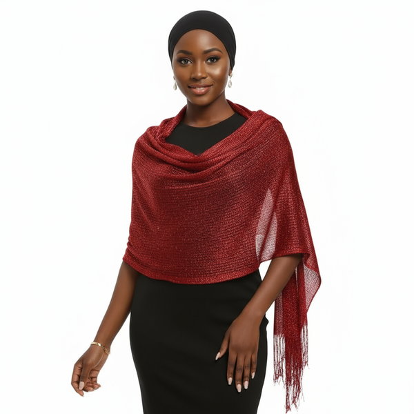 Maryam’s Essential Elegant Sparkling Metallic Shawls with Tassels