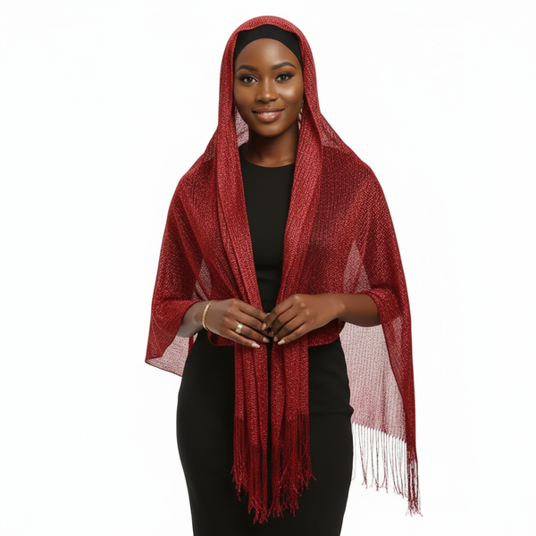 Maryam’s Essential Elegant Sparkling Metallic Shawls with Tassels
