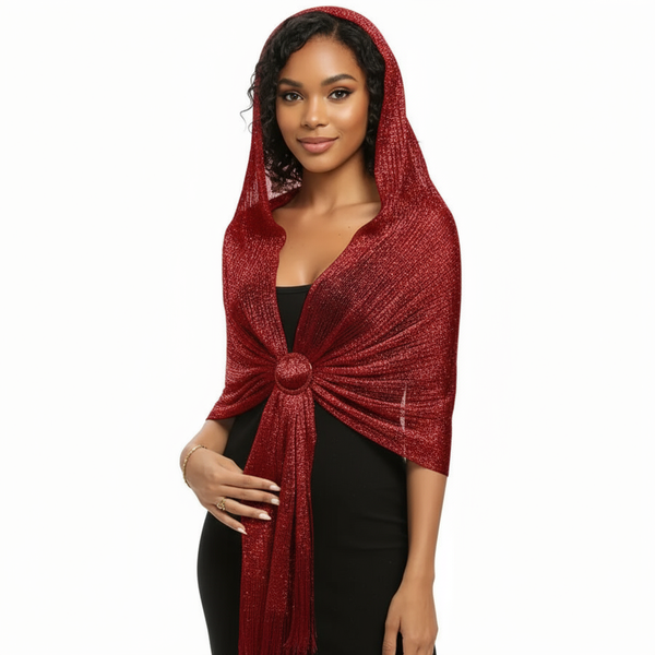 Maryam’s Essential Elegant Sparkling Metallic Shawls with Tassels