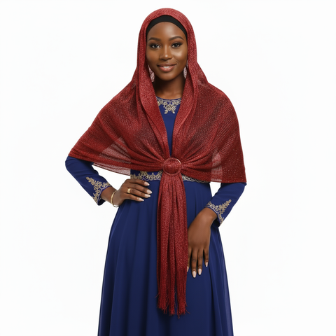 Maryam’s Essential Elegant Sparkling Metallic Shawls with Tassels