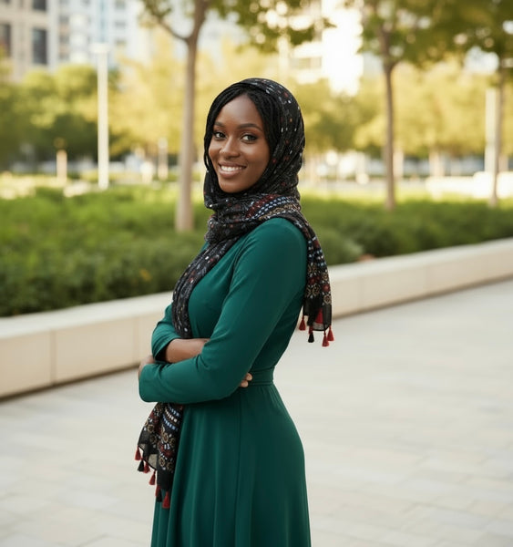 Maryam's Essential Printed Cotton Viscose Tassels Hijab Scarf