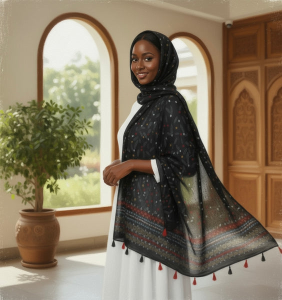 Maryam's Essential Printed Cotton Viscose Tassels Hijab Scarf