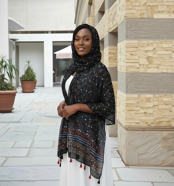 Maryam's Essential Printed Cotton Viscose Tassels Hijab Scarf
