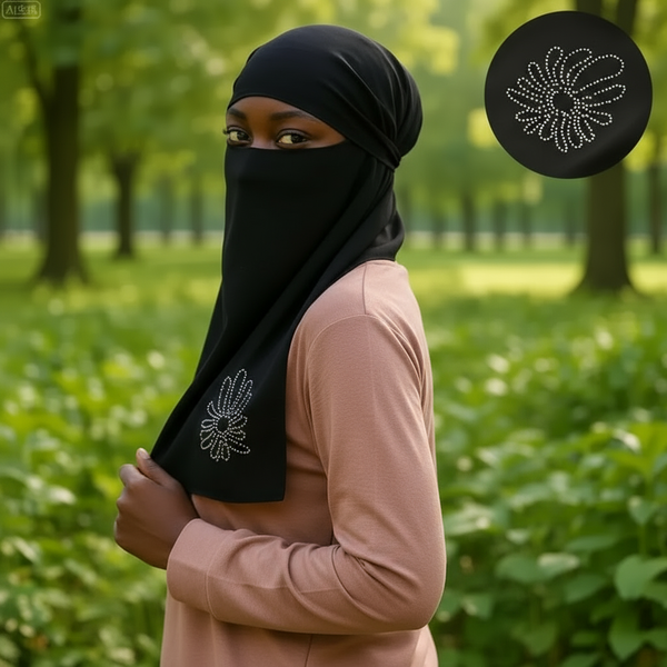 Maryam’s Essential Diamanté Thin Breathable Chiffon Niqab Veil Headscarf