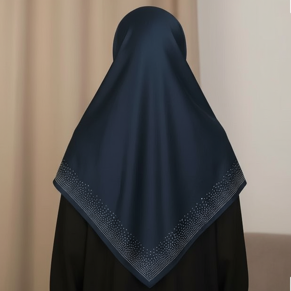 Maryam's Essential Diamanté Square Everyday Pure Solid Colour Satin Hijab