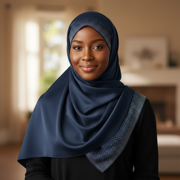 Maryam's Essential Diamanté Square Everyday Pure Solid Colour Satin Hijab