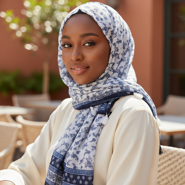 Maryam's Essential Printed Cotton Viscose Tassels Hijab