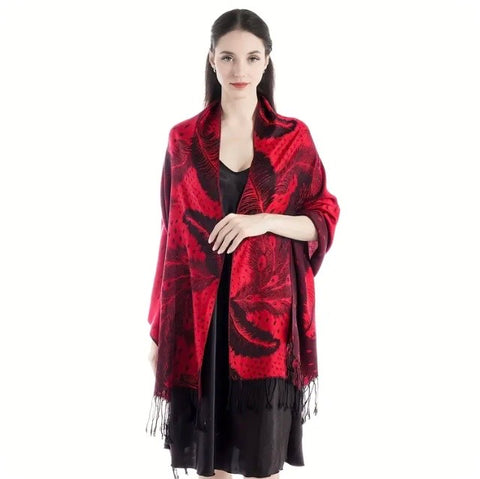 Maryam’s Essential Luxury Feather Print Cashmere Shawl Wrap Scarf