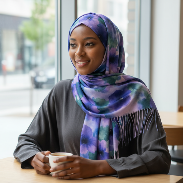 Maryam’s Essential Luxury Mature Floral Fringe Scarf for all Weather