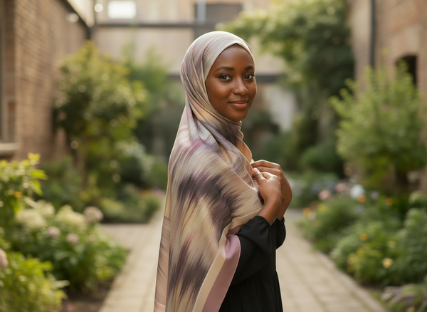 Maryam's Essential Arab Pure Colour Square Printed Chiffon Hijab