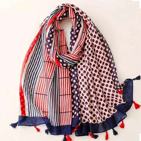 Maryam's Essential Dotted Print Cotton Polyester Tassels Hijab
