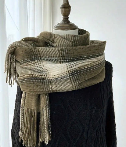 Maryam’s Essential Luxury Tartan Grid Print Cashmere Shawl Wrap Scarf