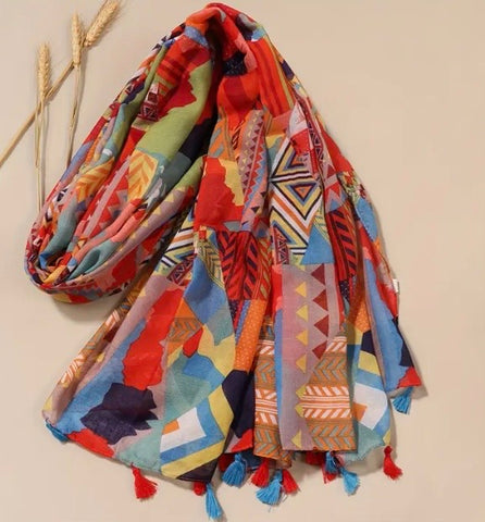 Maryam's Essential Printed Cotton Viscose Tassels Scarf/Hijab