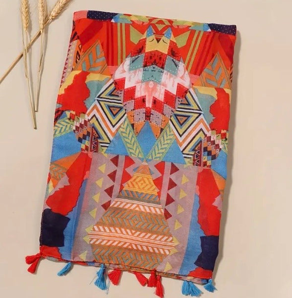 Maryam's Essential Printed Cotton Viscose Tassels Scarf/Hijab