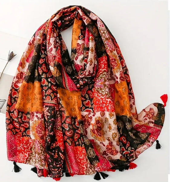 Maryam's Essential Luxury Printed Cotton Viscose Tassels Hijab
