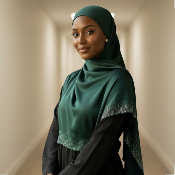 Maryam's Essential Diamanté Square Everyday Pure Solid Colour Satin Hijab