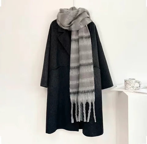 Maryam’s Essential Large Plaid Mohair Chunky Cashmere Scarf