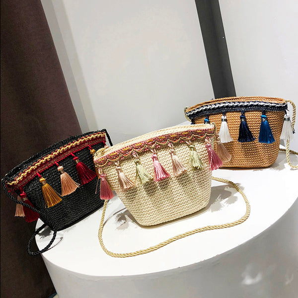 Maryam's Diamond Style Designer Retro Woven Fringed Tote Bag