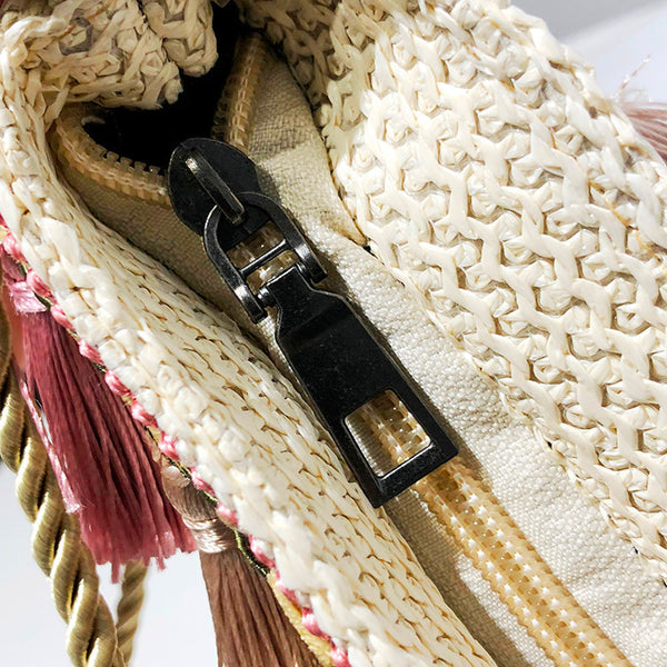 Maryam's Diamond Style Designer Retro Woven Fringed Tote Bag