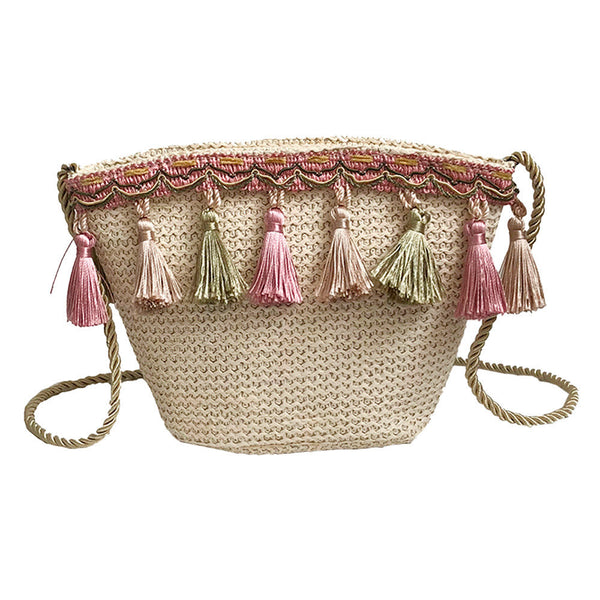 Maryam's Diamond Style Designer Retro Woven Fringed Tote Bag