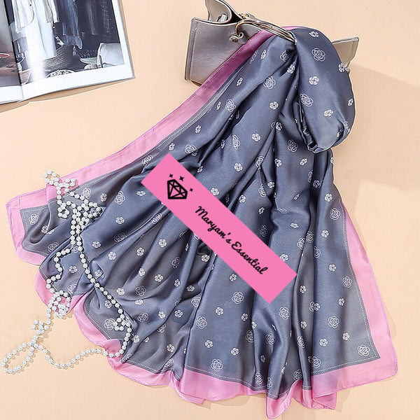 Maryam's Essential Luxury Floral Print Silk Satin Soft Arab Shawl/Hijab