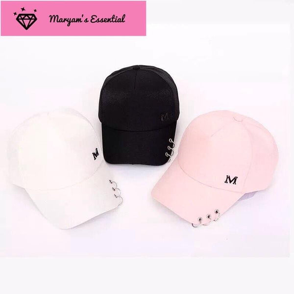 Maryam's Diamond Style Designer Metal M Ring Classic 6 Panel Ladies Baseball Cap