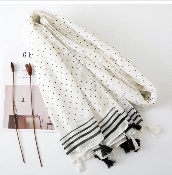 Maryam's Diamond Style Polka Dot Cotton Viscose Tassel Hijabs
