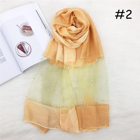 Maryam's Diamond Style Ombre Stunning Organza Shawls with Pearls Hijab