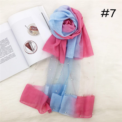 Maryam's Diamond Style Ombre Stunning Organza Shawls with Pearls Hijab