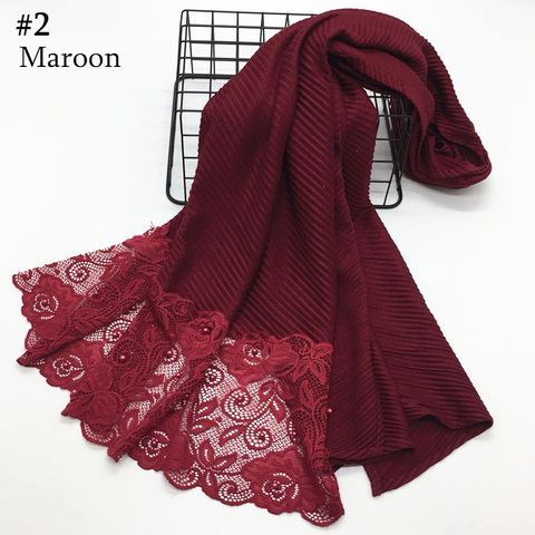 Maryam's Diamond Style Plain Cotton Viscose Lace Edge Wrinkle with Pearls Hijab